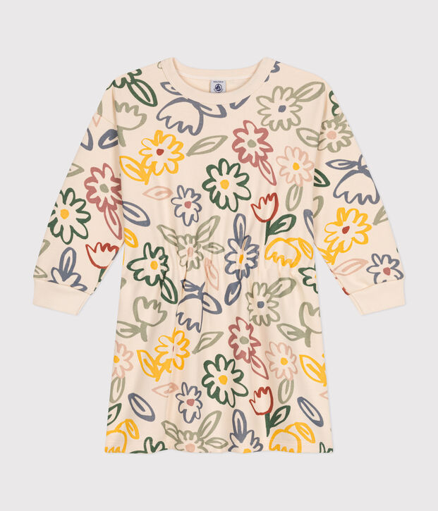 Robe manches longues en molleton enfant fille &eacute;cru/multicouleur