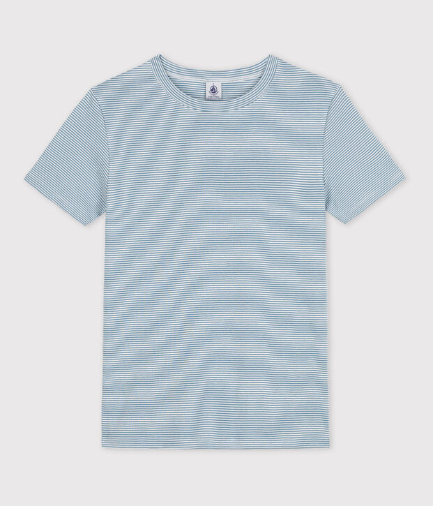 Tee-shirt L'ICONIQUE col rond en coton bio Femme bleu/blanc