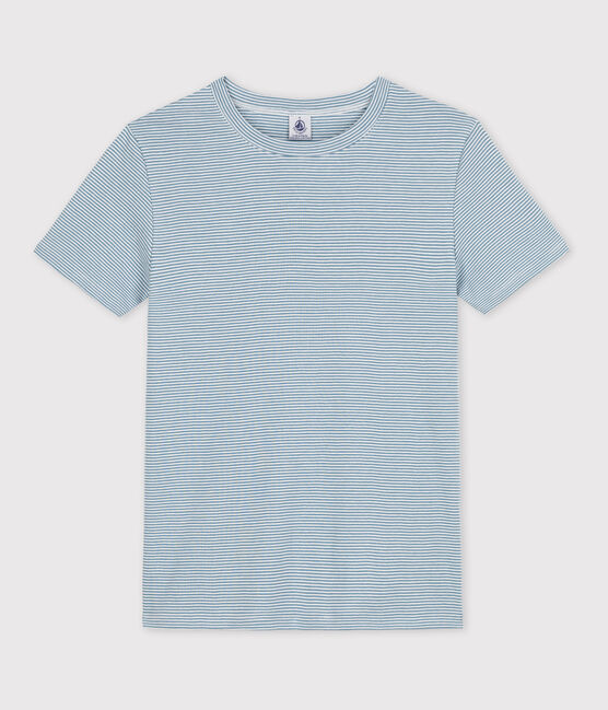Tee-shirt L'ICONIQUE col rond en coton bio Femme bleu ROVER/blanc MARSHMALLOW