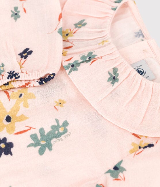 Blouse manches longues bébé imprimée en gaze de coton rose SALINE/blanc MULTICO