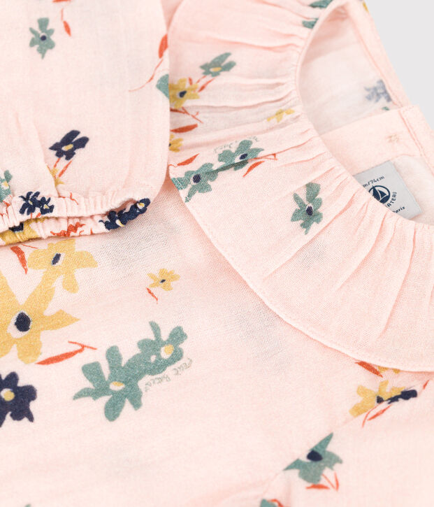 Blouse manches longues b&eacute;b&eacute; imprim&eacute;e en gaze de coton rose/multicouleur
