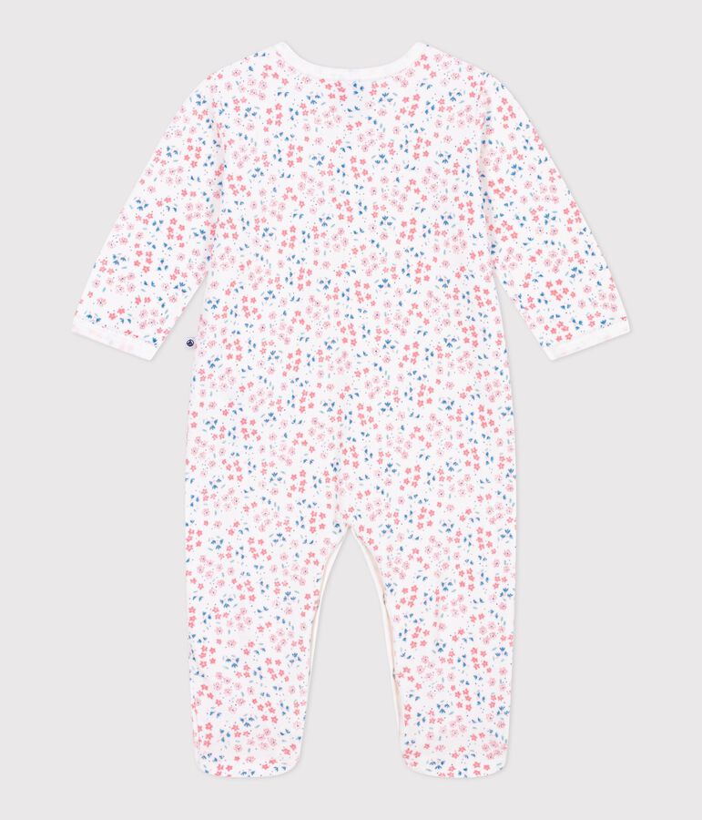 Pyjama b&eacute;b&eacute; en velours imprim&eacute; fleuri blanc MARSHMALLOW/blanc MULTICO