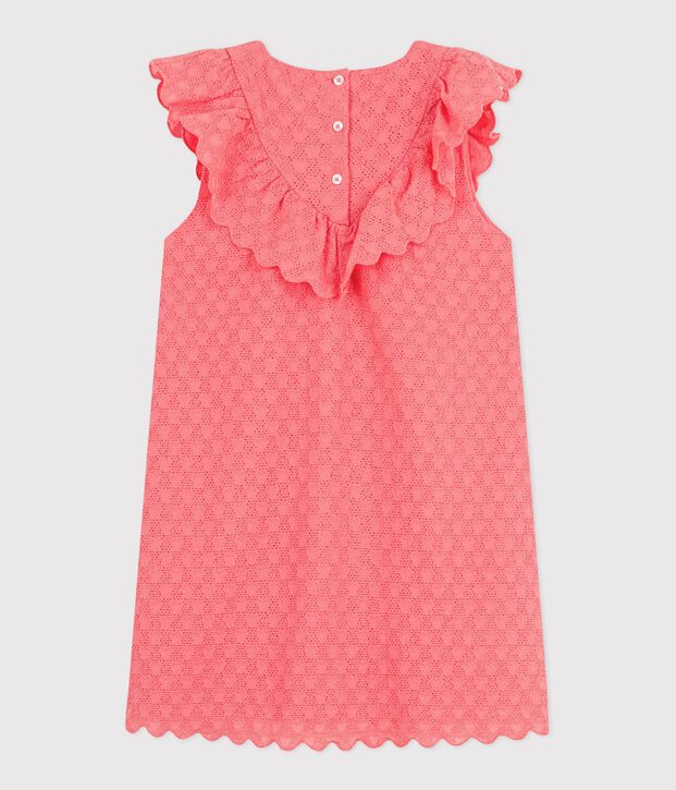 Robe enfant manches courtes en coton motifs c&oelig;urs corail