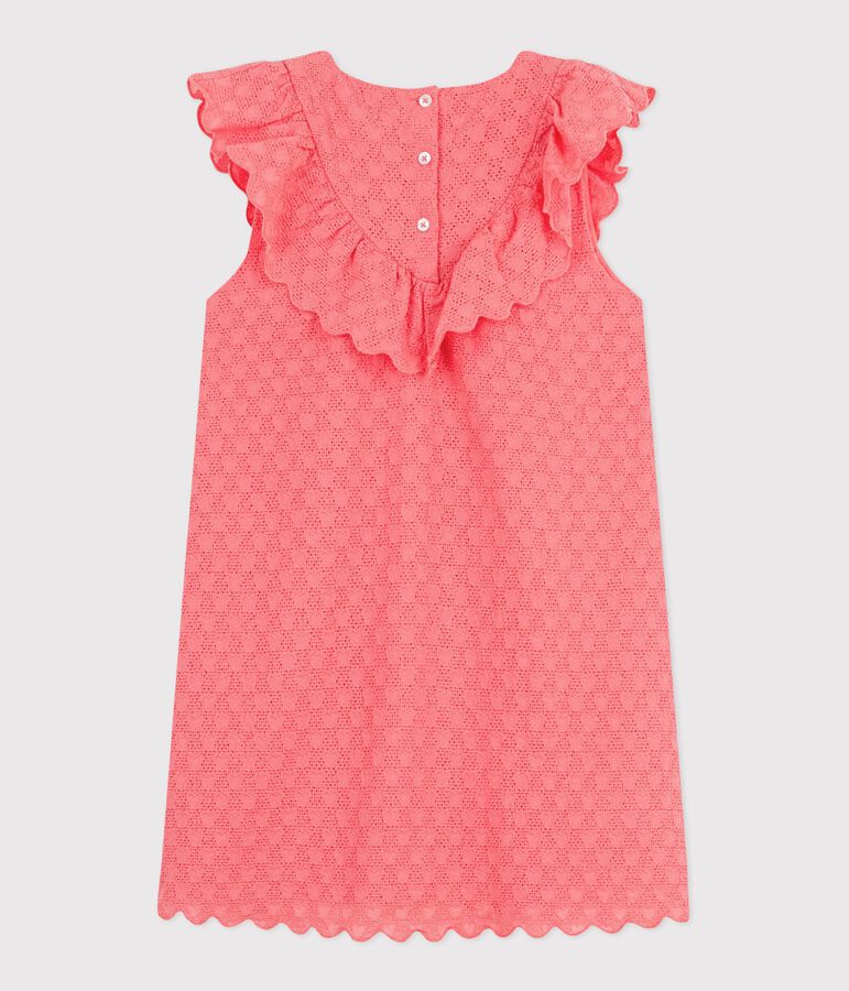 Robe enfant manches courtes en coton motifs c&oelig;urs rose
