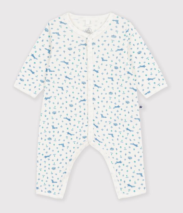 Pyjama b&eacute;b&eacute; sans pieds en coton imprim&eacute; renards blanc/bleu