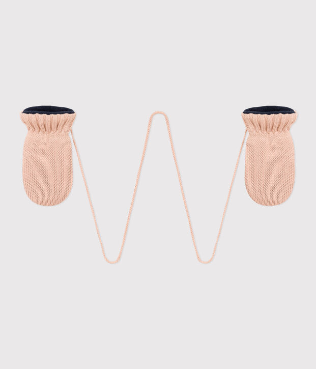 Moufles b&eacute;b&eacute; en tricot doubl&eacute;es en polaire recycl&eacute;e rose