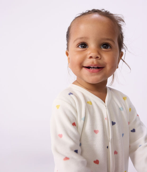 Pyjama b&eacute;b&eacute; en velours imprim&eacute; c&oelig;urs blanc/multicouleur