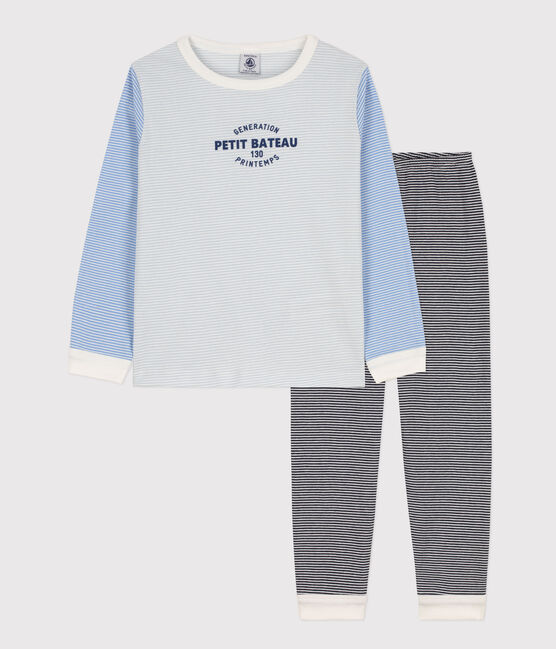Pyjama milleraies tricolore en coton enfant bleu SMOKING/blanc MULTICO