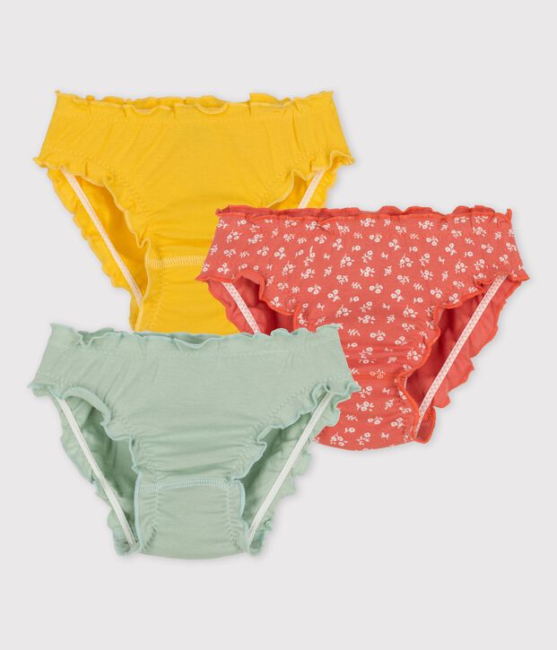 Lot de 3 culottes volant&eacute;es fleuri petite fille en coton multicouleur