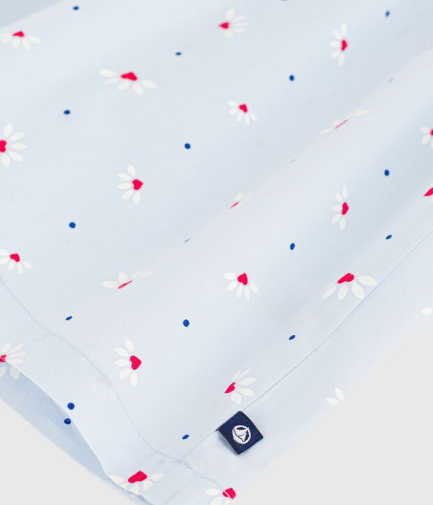 Blouse enfant en popeline de coton manches courtes imprim&eacute;e bleu/multicouleur