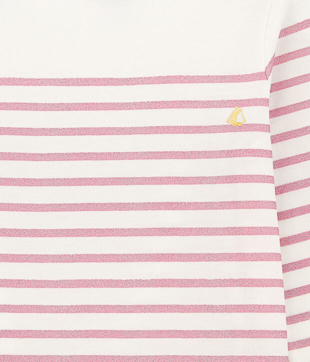Tee-shirt fille manche longue blanc/rose