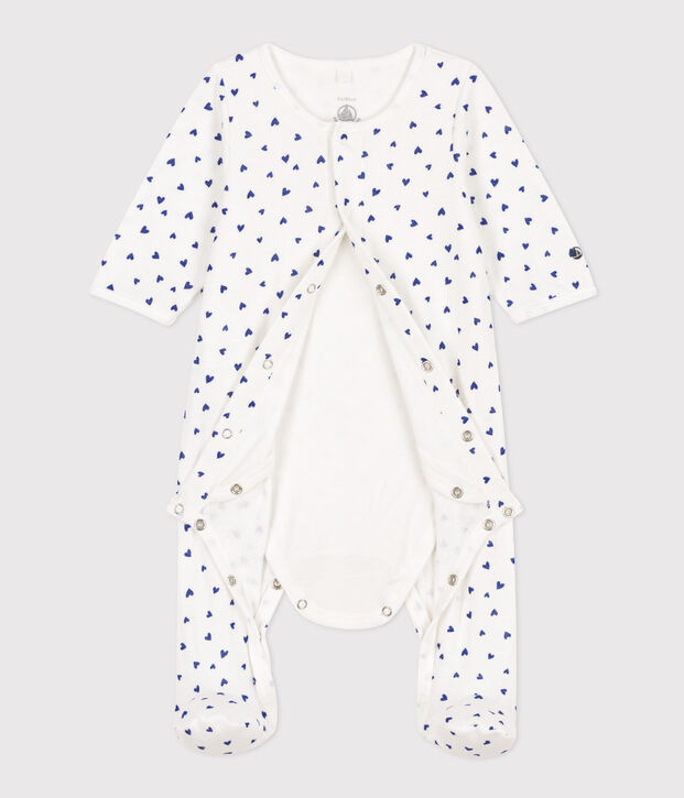 Bodyjama coeur en tubique blanc/bleu