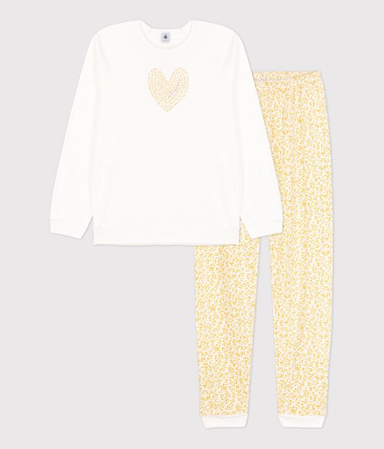 Pyjama fleuri fille bimatière blanc MARSHMALLOW/blanc MULTICO