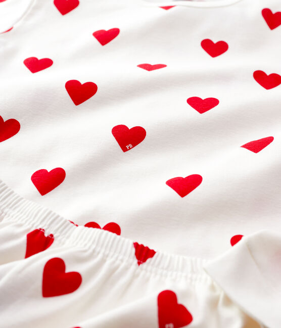 Pyjama fille imprimé cœurs en côte blanc MARSHMALLOW/rouge TERKUIT
