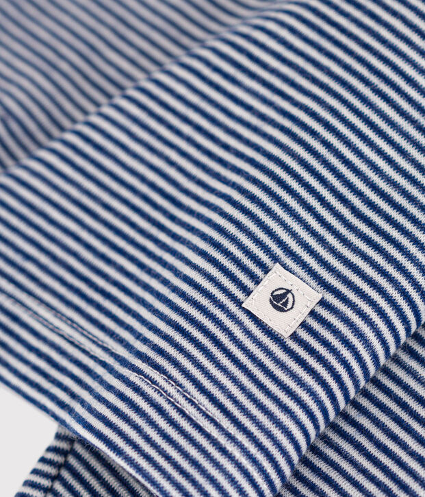 Tee shirt manches longues ray&eacute; en laine et coton enfant bleu/blanc