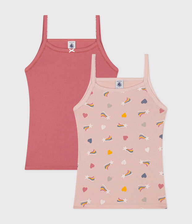 Lot de 2 d&eacute;bardeurs fines bretelles c&oelig;ur en coton enfant multicouleur