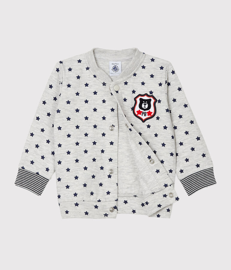 Cardigan b&eacute;b&eacute; gar&ccedil;on en tubique imprim&eacute; gris/bleu