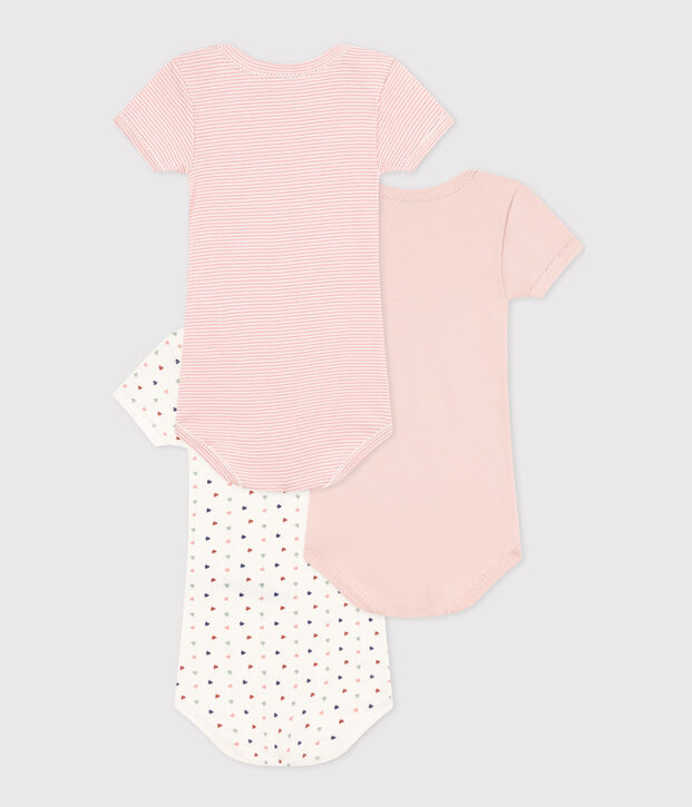 Lot de 3 bodies manches courtes mini c&oelig;urs en coton b&eacute;b&eacute; multicouleur