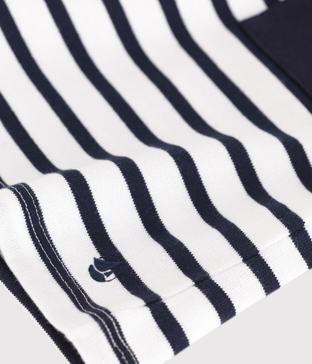 Robe enfant en coton manches courtes blanc/bleu