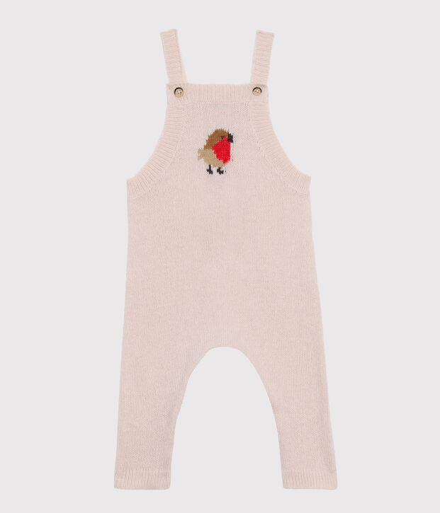 Salopette longue b&eacute;b&eacute; gar&ccedil;on en tricot laine, nylon et alpaga. rose clair