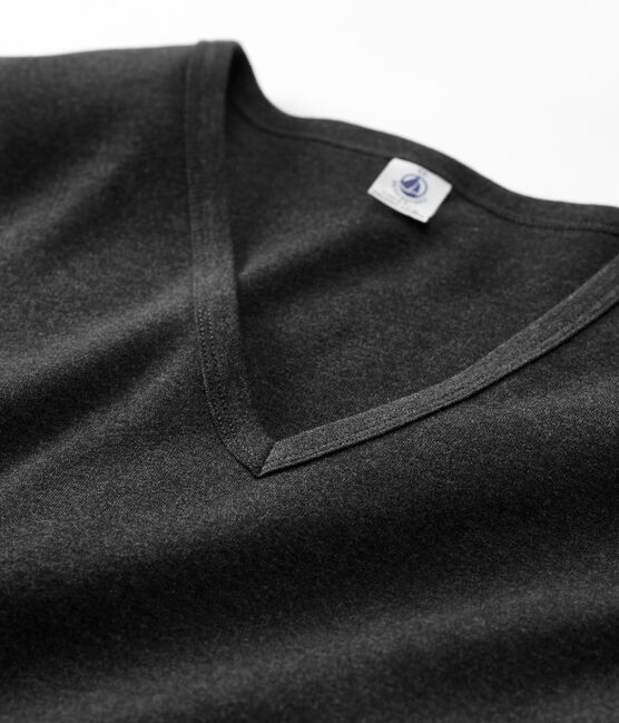 Tee-shirt L'ICONIQUE col V en coton bio Femme gris CITY CHINE