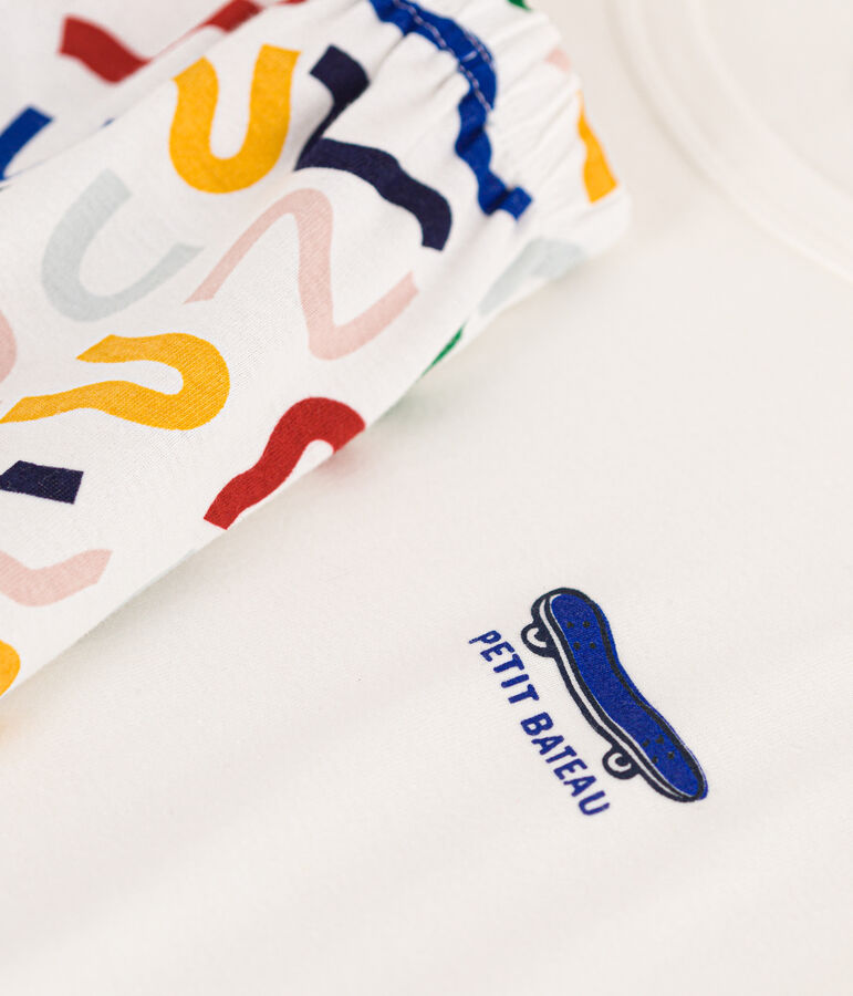 Pyjama short en coton junior blanc MARSHMALLOW/blanc MULTICO