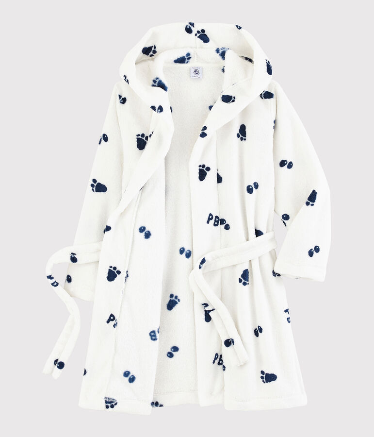 Robe de chambre petit gar&ccedil;on en polaire blanc/bleu