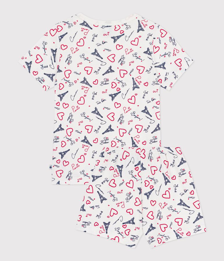 Pyjama short enfant en coton imprim&eacute; Paris blanc MARSHMALLOW/blanc MULTICO