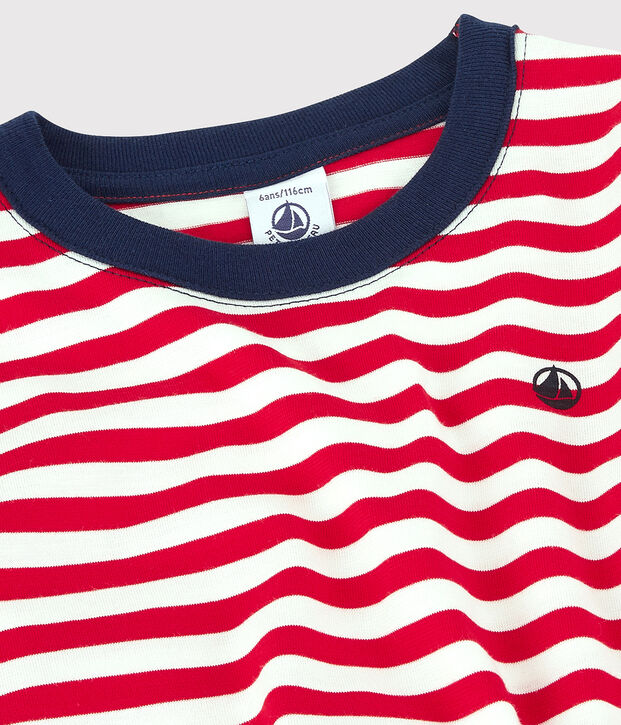 T-shirt manches courtes en coton enfant gar&ccedil;on rouge/blanc