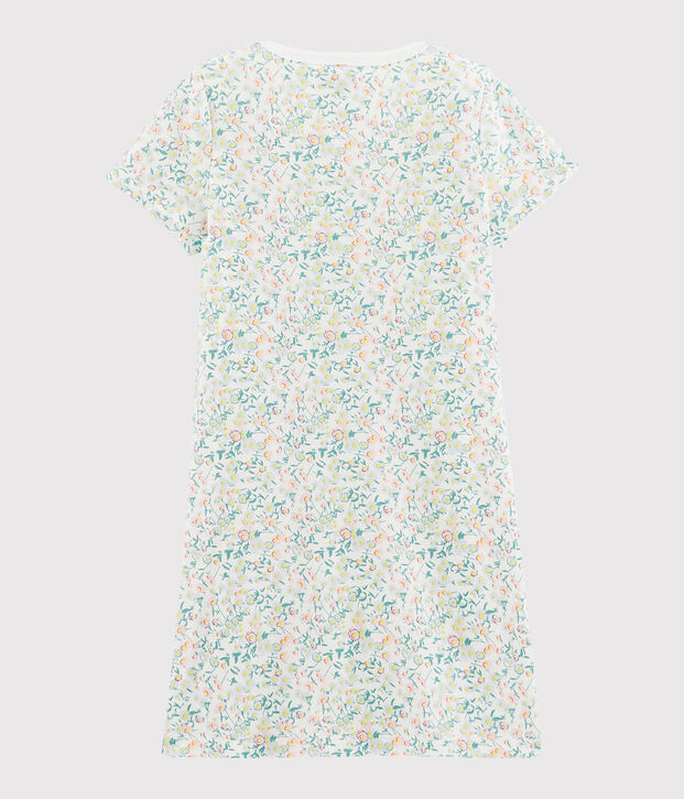 Chemise de nuit petite fille en c&ocirc;te blanc/multicouleur