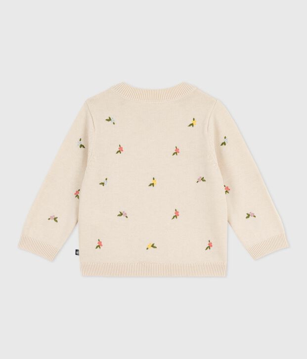 Pull b&eacute;b&eacute; en laine et coton &agrave; fleurs brod&eacute;es &eacute;cru/multicouleur