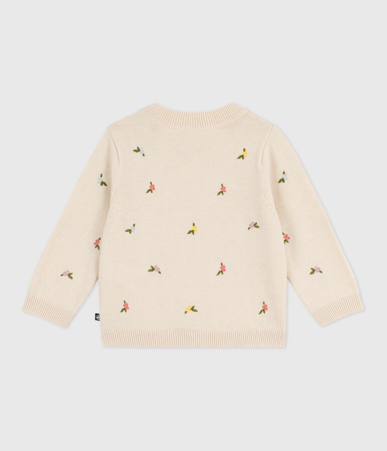 Pull b&eacute;b&eacute; en laine et coton &agrave; fleurs brod&eacute;es blanc AVALANCHE/ MULTICO