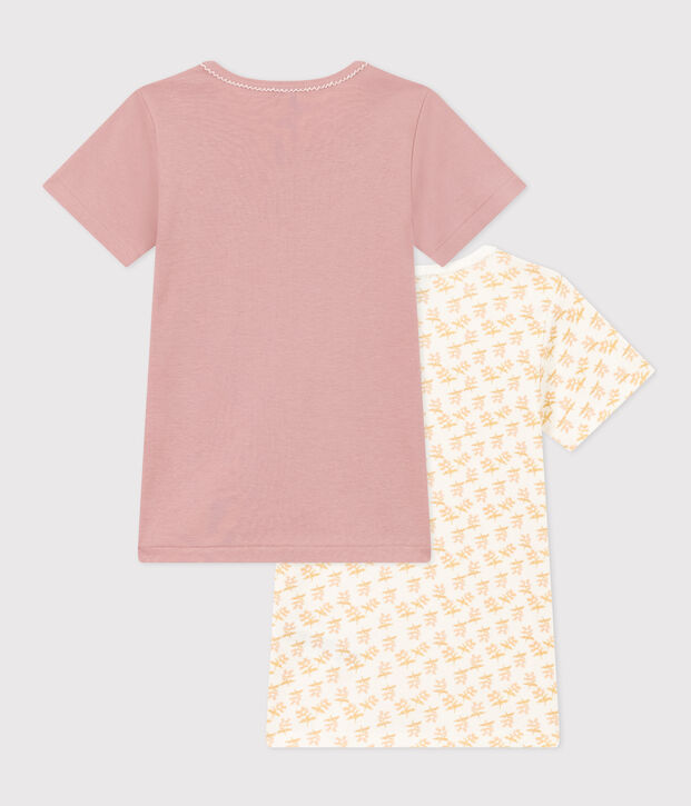 Lot de 2 tee shirts manches courtes fleur en coton petite fille multicouleur