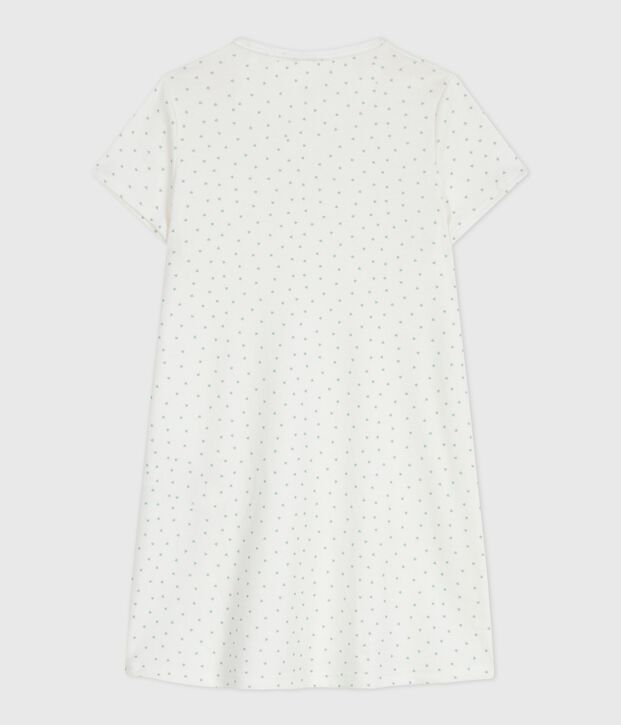 Chemise de nuit enfant en coton manches courtes imprim&eacute; c&oelig;urs blanc/vert
