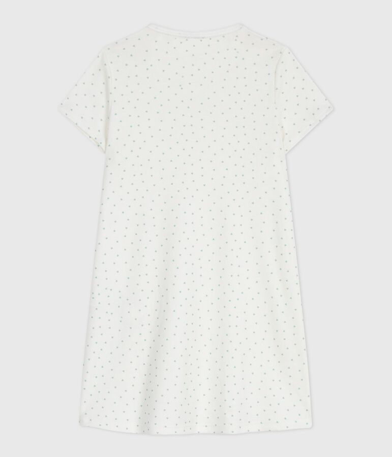 Chemise de nuit enfant en coton manches courtes imprim&eacute; c&oelig;urs blanc/vert