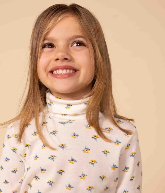 Sous-pull imprimé fleuri en coton enfant fille blanc MARSHMALLOW/blanc MULTICO
