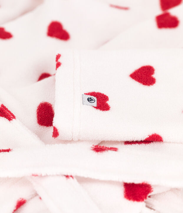 Peignoir c&oelig;ur en &eacute;ponge enfant blanc/rouge