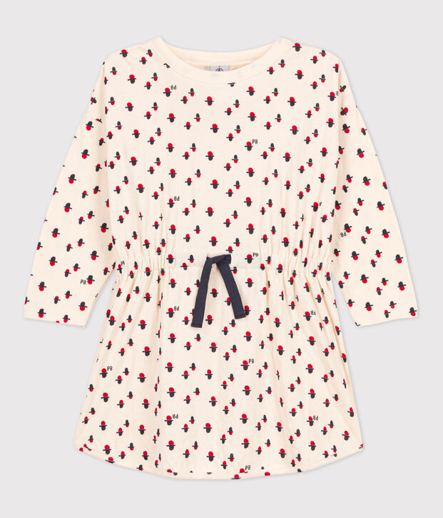 Robe manches longues &agrave; imprim&eacute; en tubique enfant fille &eacute;cru/multicouleur