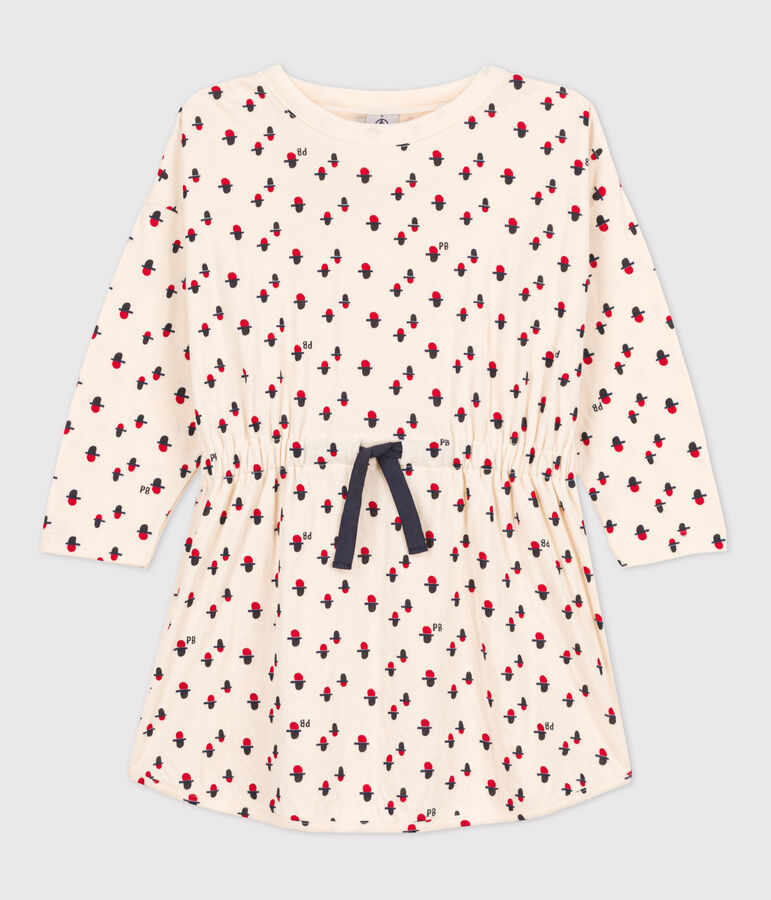 Robe manches longues &agrave; imprim&eacute; en tubique enfant fille blanc AVALANCHE/ MULTICO