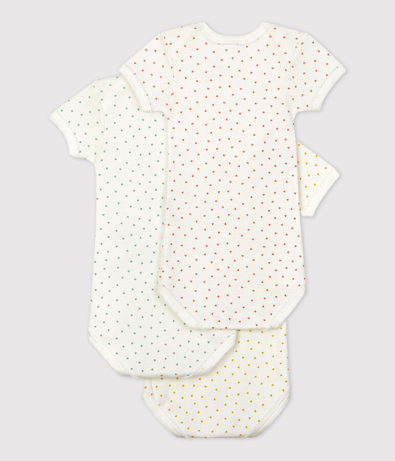 Lot de 3 bodies manches courtes coeurs en coton multicouleur