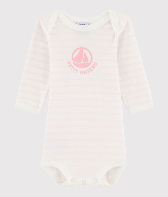 Body manches longues bébé fille blanc MARSHMALLOW/rose VIENNE
