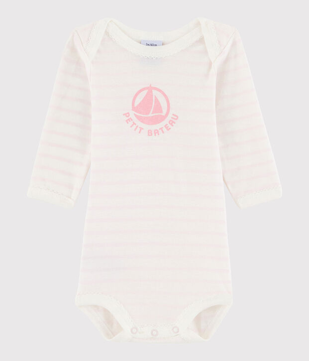 Body manches longues b&eacute;b&eacute; fille blanc/rose
