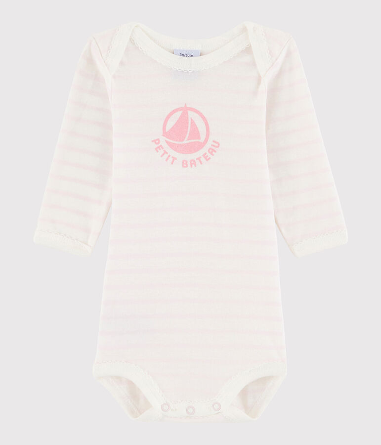 Body manches longues b&eacute;b&eacute; fille blanc/rose