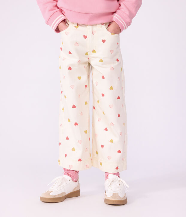 Pantalon wide leg enfant en coton &eacute;cru/multicouleur
