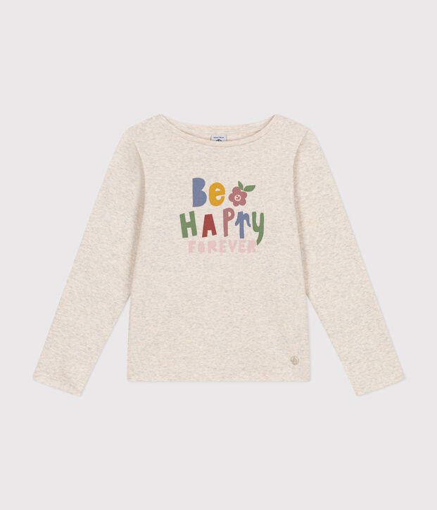 Tee-shirt manches longues en c&ocirc;te enfant fille beige