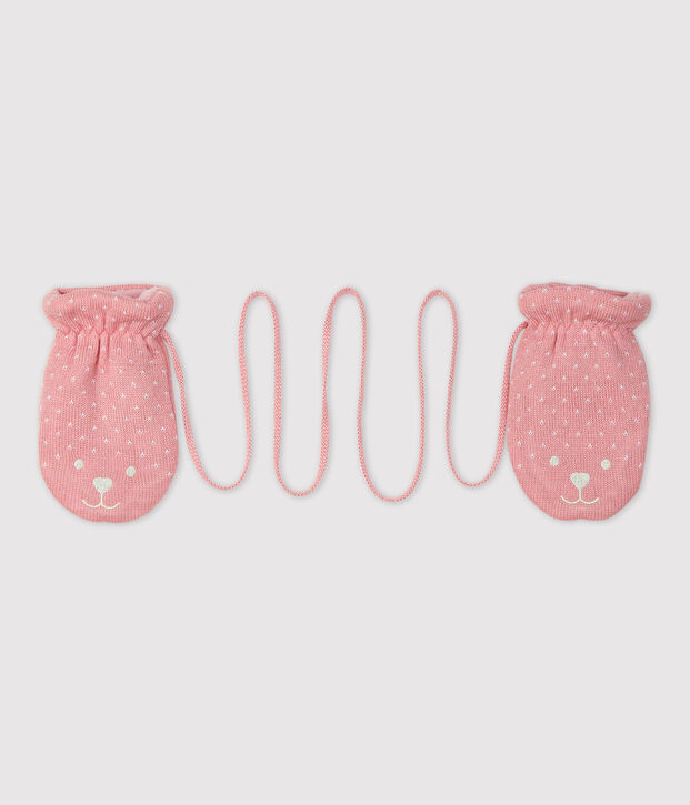 Moufles b&eacute;b&eacute; doubl&eacute;e micropolaire rose