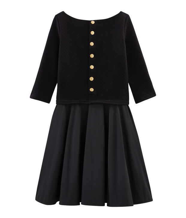 Robe bi-mati&egrave;re manches longues femme noir