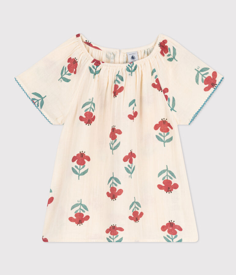 Blouse fleurie en gaze de coton enfant fille blanc AVALANCHE/ MULTICO