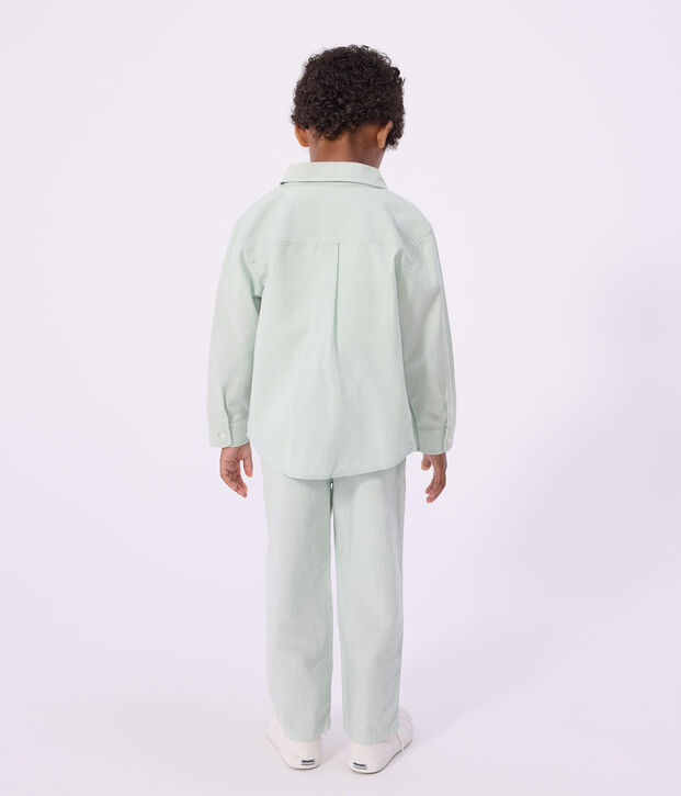 Chemise enfant en coton &agrave; manches longues unie vert clair