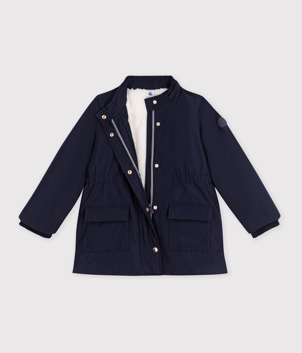 Parka enfant mi-longue unie bleu marine